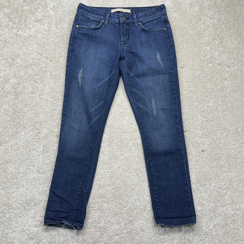 Rich & Skinny Jeans Womens 25 Blue Mid‎ Rise Skinny Distressed Raw Hem Denim